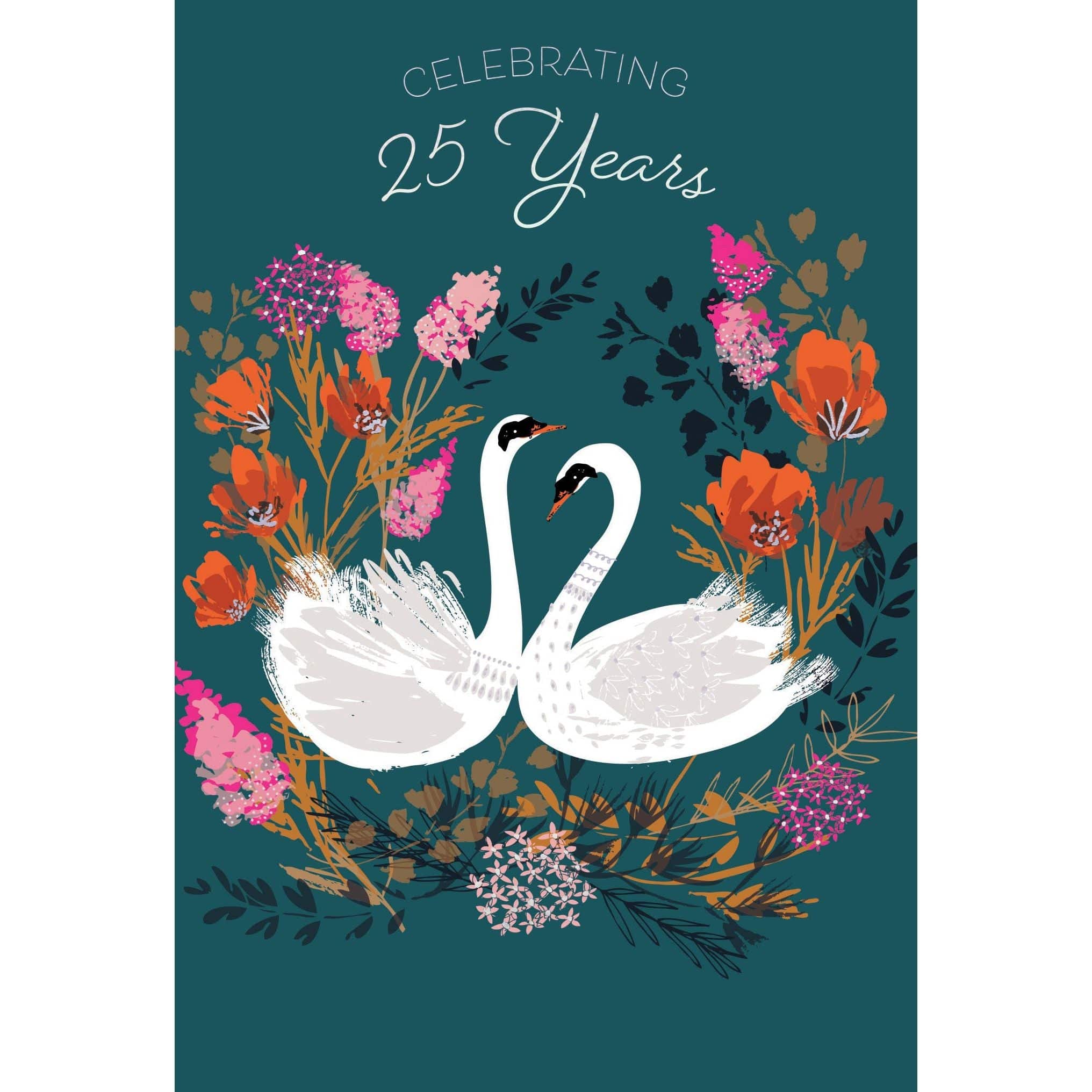 Pictura Swan couple 25th anniversary card with elegant design, ideal for celebrating love and special milestones.